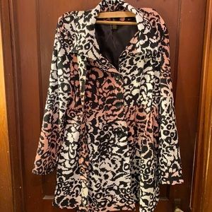 Cute Pink Leopard Large 3 Button Down Chest Polyester Coat By Grass